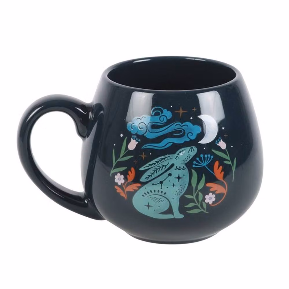 Uniqueful Midnight Hare Rounded Ceramic Mug in Blue, 400 ml – 2