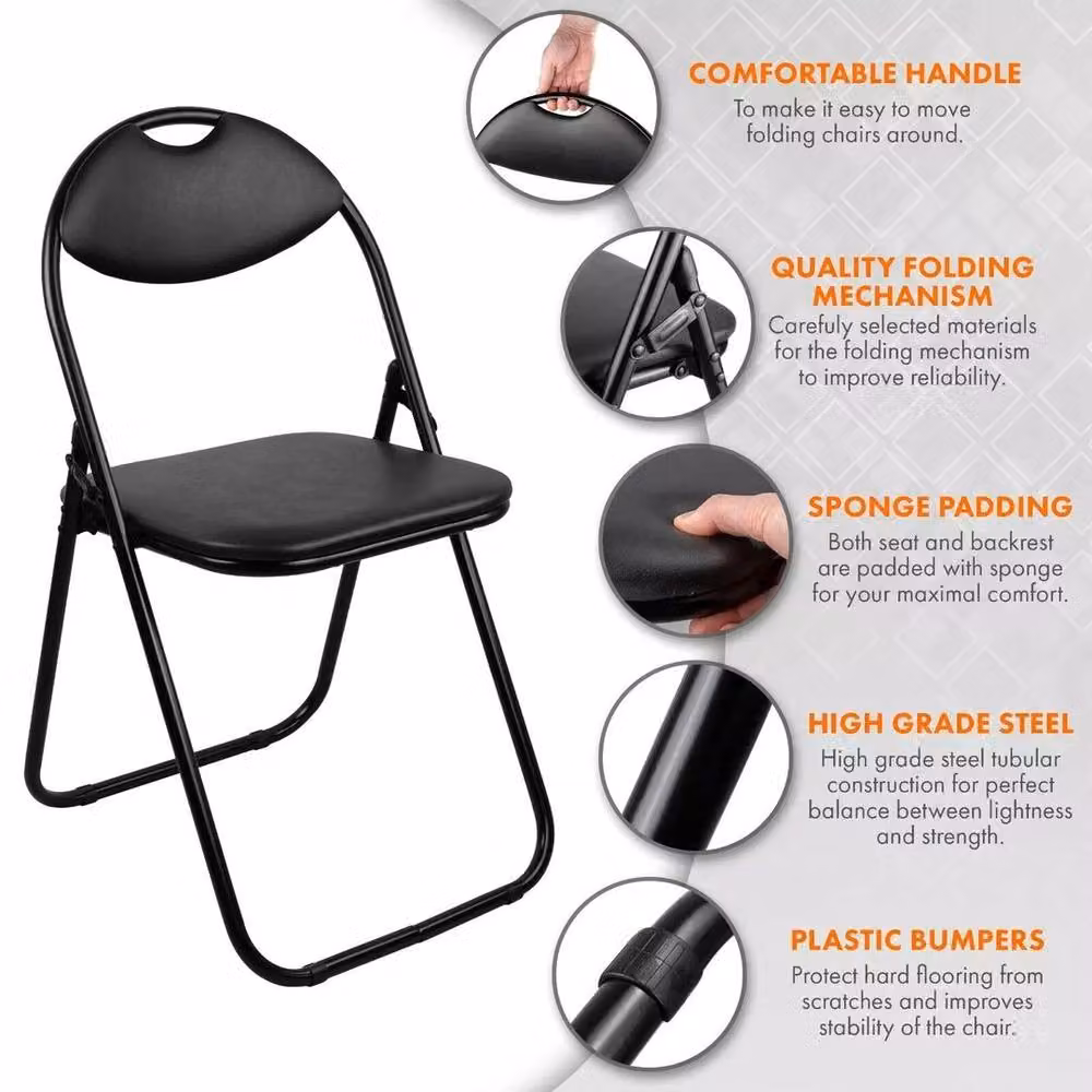 Spetlek Black Folding Chair with Synthetic Leather Upholstery – 3