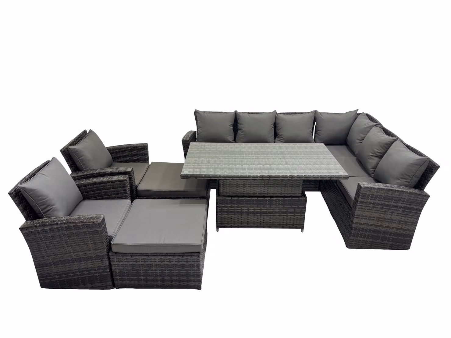 Fimous 10 Seat Rattan Garden Furniture Corner Sofa Set with 2 Large Footstools in Dark Grey – 2
