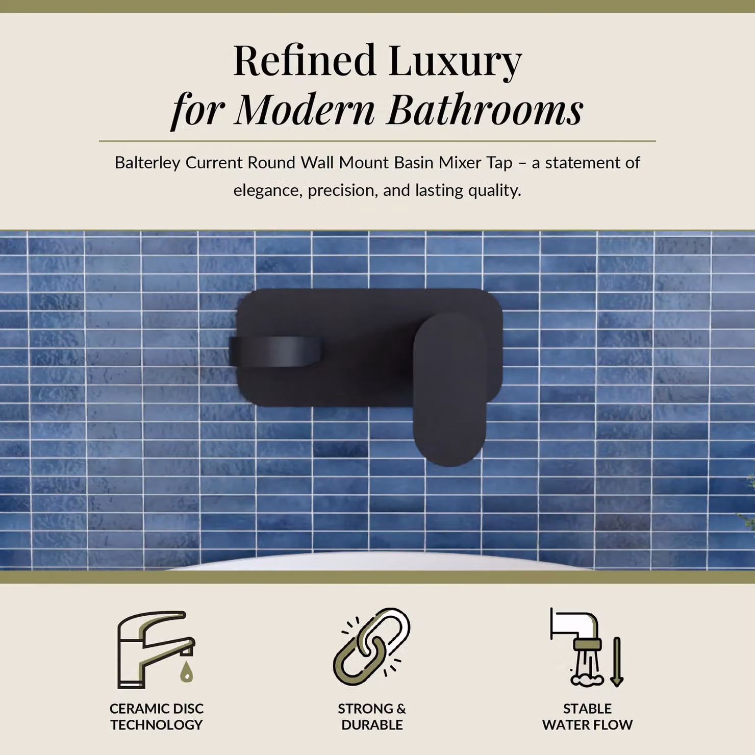 Balterley Current Round Wall Mounted 2 Tap Hole Basin Mixer Tap, Matt Black – 2