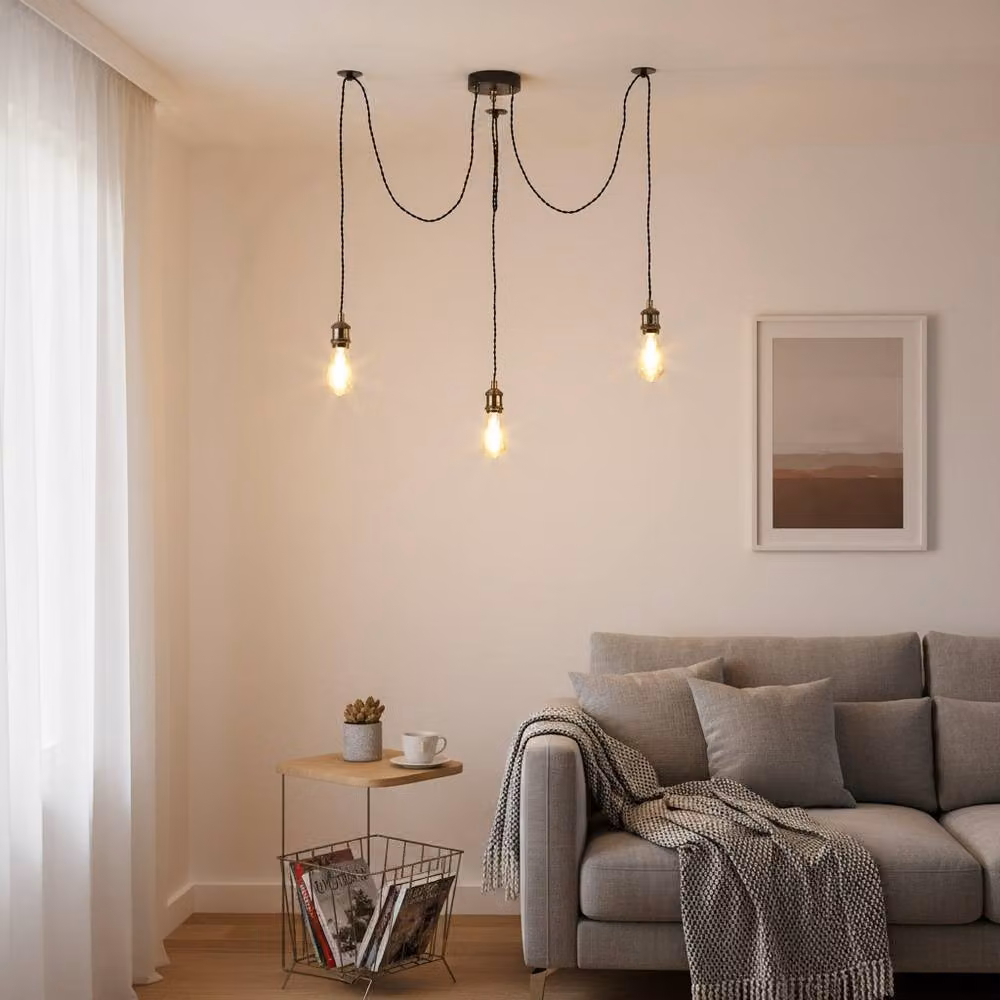 Kairui Lighting 3-Light Spider Pendant Ceiling Light in Black and Gold/Brass with E27 Bulbs Included, Height: 130 cm – 3