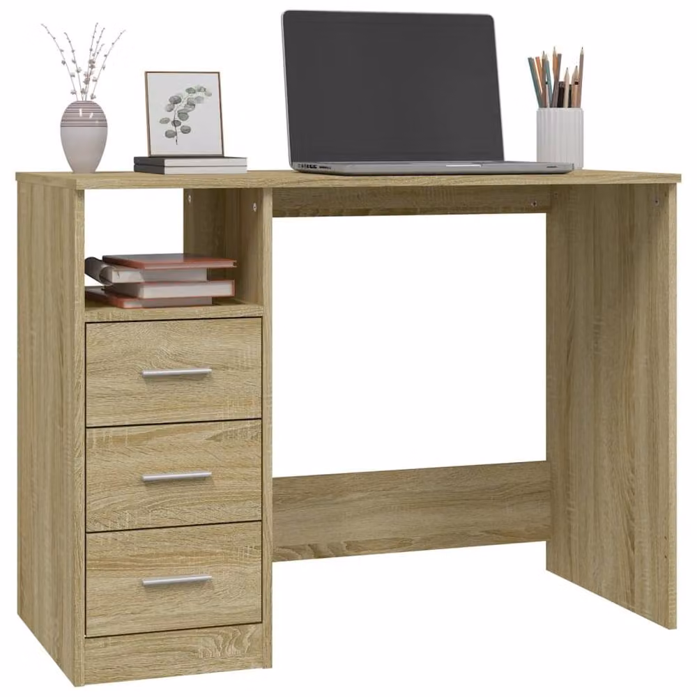 Berkfield Home Sonoma Oak Computer Desk in Tan, W/D/H: 102 x 50 x 76 cm – 3