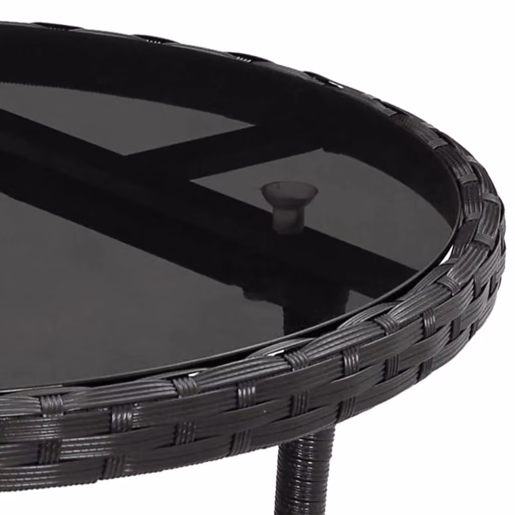 Berkfield Home Garden Table in Black with Tempered Glass and Poly Rattan, Diameter: 60 cm, Height: 75 cm – 3