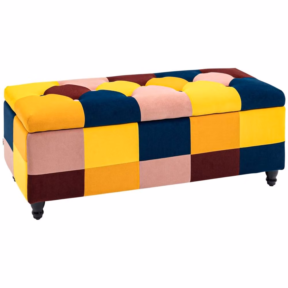 Wyld Haus Tava Multicolour Velvet Storage Bench with Wooden Legs, W114 x D47 x H47 cm – 2