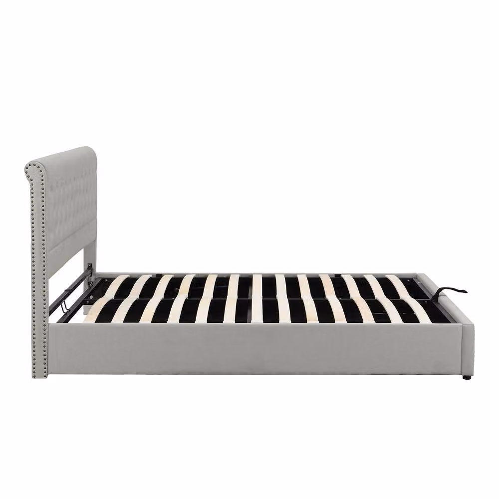 BTM Grey Velvet Upholstered Super King Storage Bed with Lift Up Base – 4