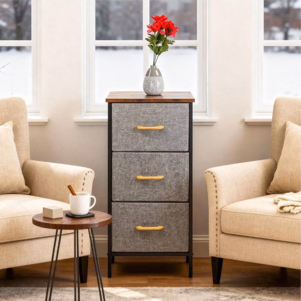 Kelvenix 3 Drawer Fabric Chest of Drawers in Grey and Brown – 5