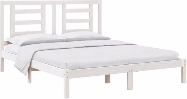 Berkfield Home Beautiful White Solid Wood Pine Bed Frame W/D/H: 205.5 x 160 x 165.5 cm