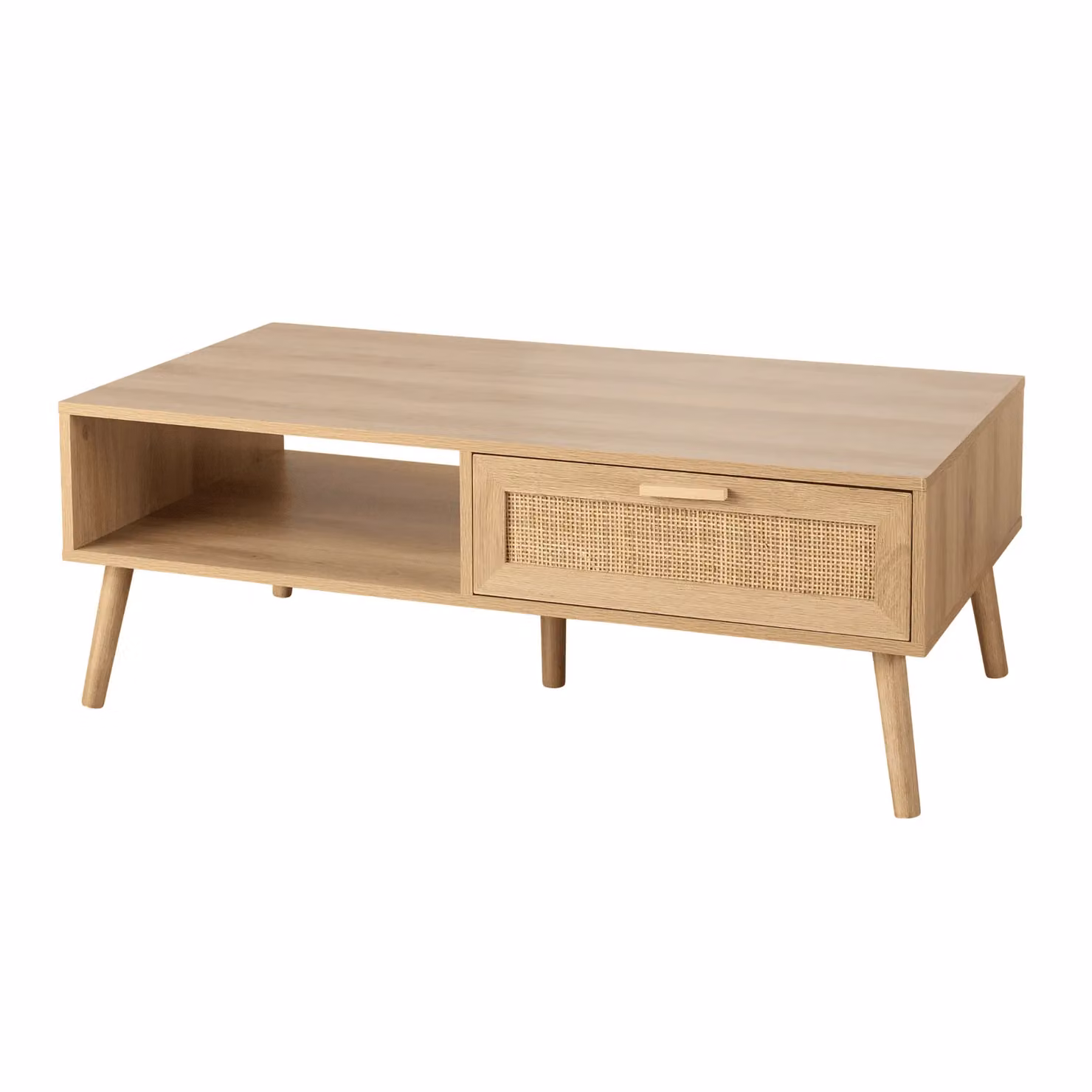 Home Source Rattan Coffee Table with Drawer and Open Shelf in Sand and Beige, W/D/H: 110 x 59 x 40 cm – 4