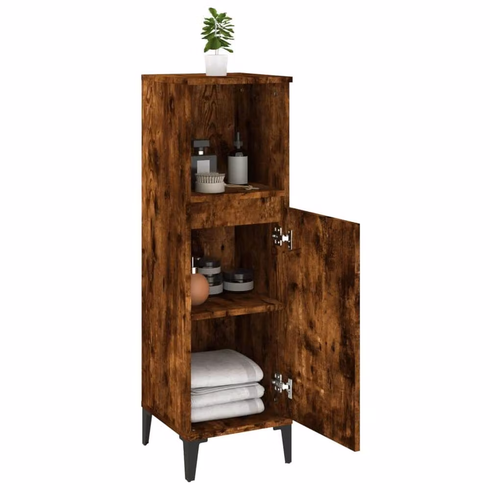 Berkfield Home Smoked Oak Bathroom Cabinet in Brown, W/D/H: 30 x 30 x 100 cm – 3