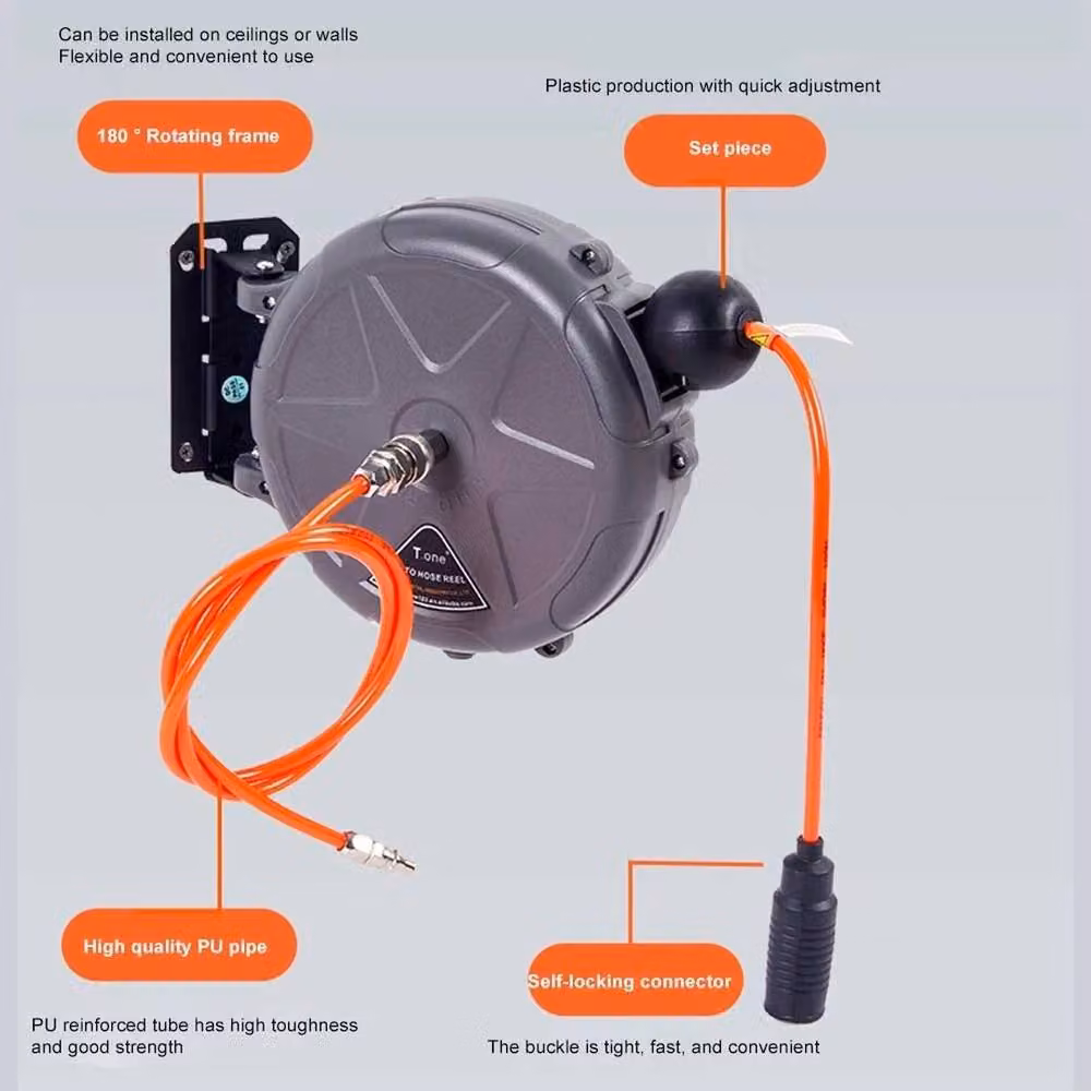 SPETLEK Auto Retractable Air Hose Reel, 10m, Grey, Wall and Ceiling Mounted – 3