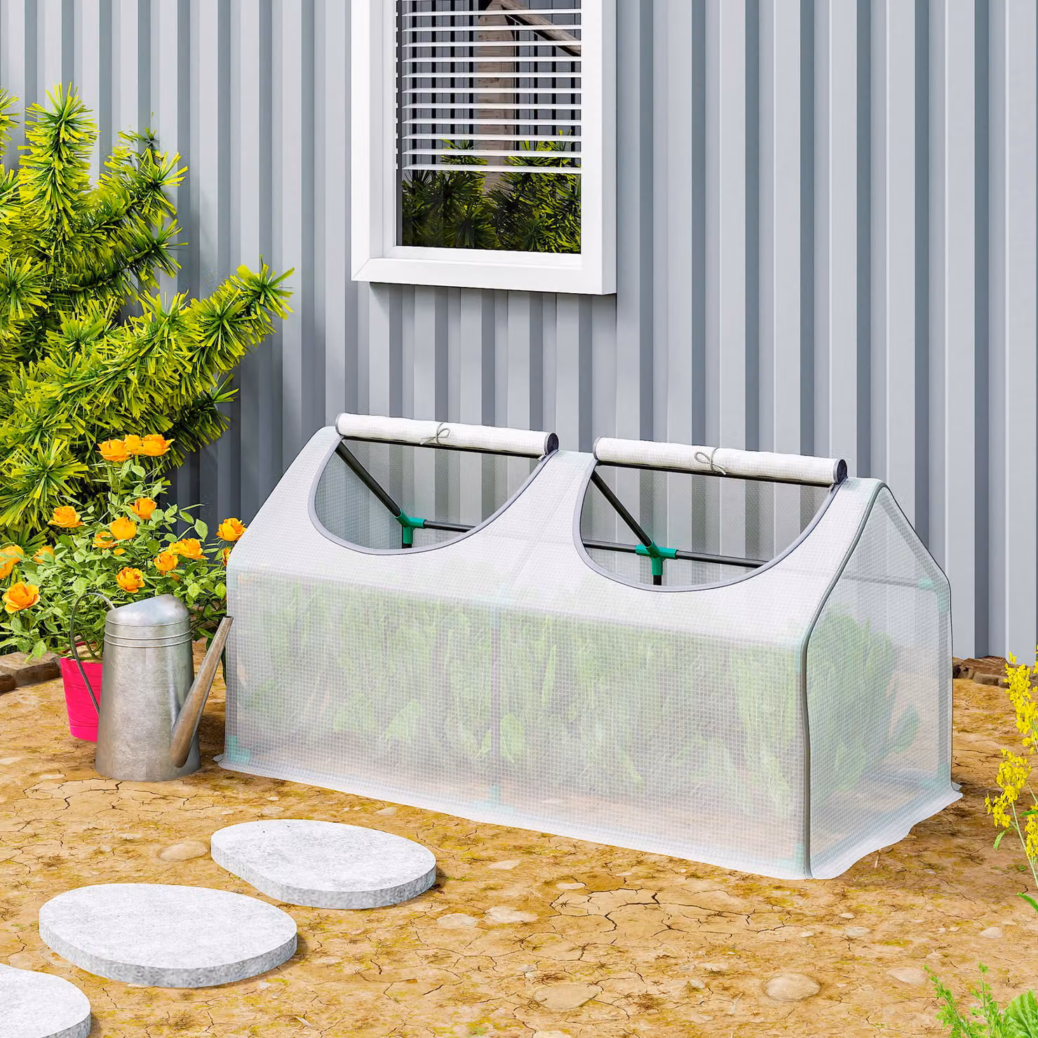 Outsunny Mini Portable Greenhouse Flower Planter for Vegetables and Tomatoes, White, W/D/H: 120 x 60 x 60 cm – 2