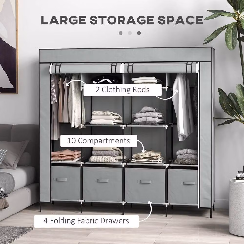 KORVIXA Grey Fabric Wardrobe with Roll Shutter, Internal Shelves, Hanging Rod and Integrated Drawers, W/D/H: 80 x 80 x 80 cm – 3