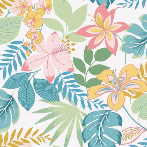 Graham & Brown Envy So Exotic Day Floral Wallpaper in White and Multicolour
