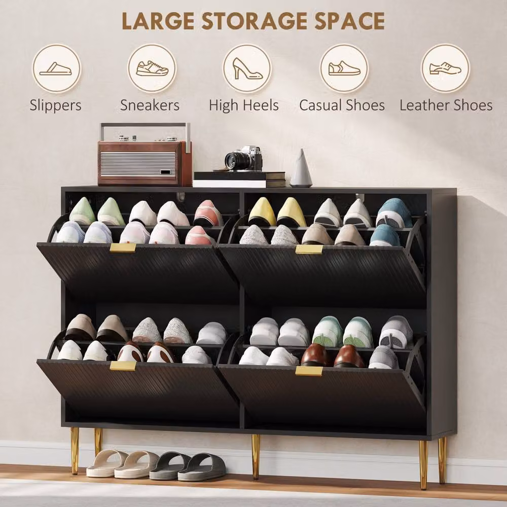 Wyld Haus Cofa Zimo Black Modern Shoe Cabinet with Gold Handles and Tilting Compartments H 105.0 cm x W 91.5 cm – 5