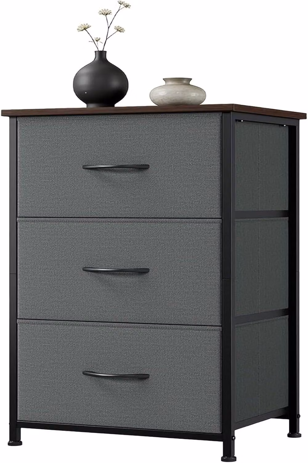 London Boutique Grey Fabric 3-Drawer Bedside Cabinet and Chest of Drawers, W/D/H: 40 x 30 x 75 cm – 2