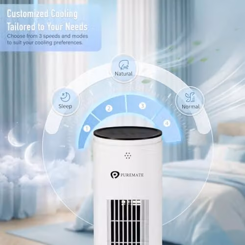 PureMate 43-Inch Oscillating Tower Fan with Remote Control, Timer and Sleep Mode, White – 2