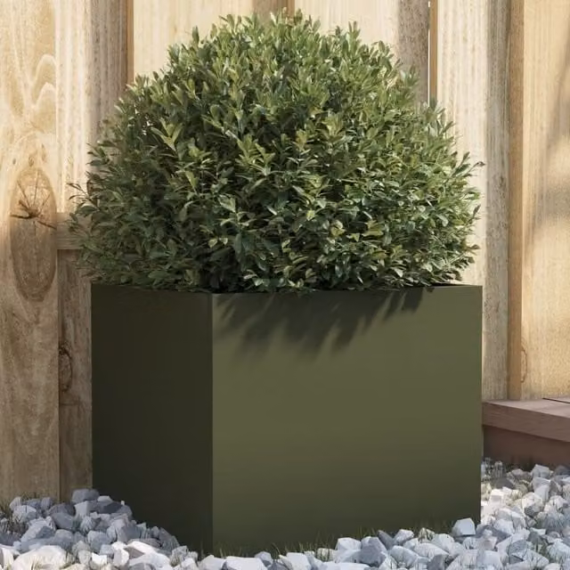 Berkfield Home Steel Planter Tub in Green, W/D/H: 32 x 30 x 29 cm