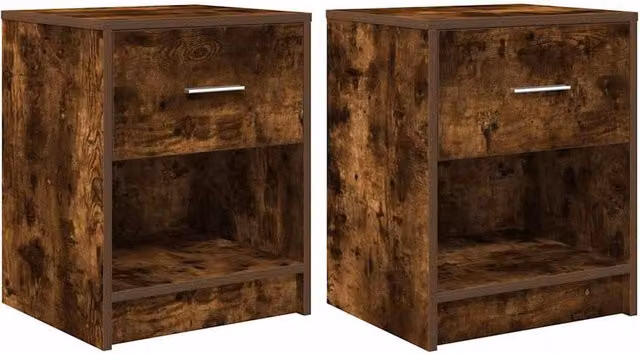 Berkfield Home Set of 2 Bedside Cabinets with Drawer in Smoked Oak and Dark Brown, W/D/H: 40 x 34 x 50 cm