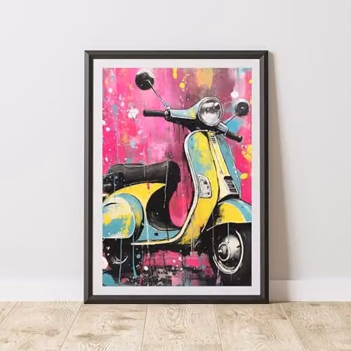 60 Second Makeover Scooter Pop Art Print, Multicolour Urban Street Art Poster, A4