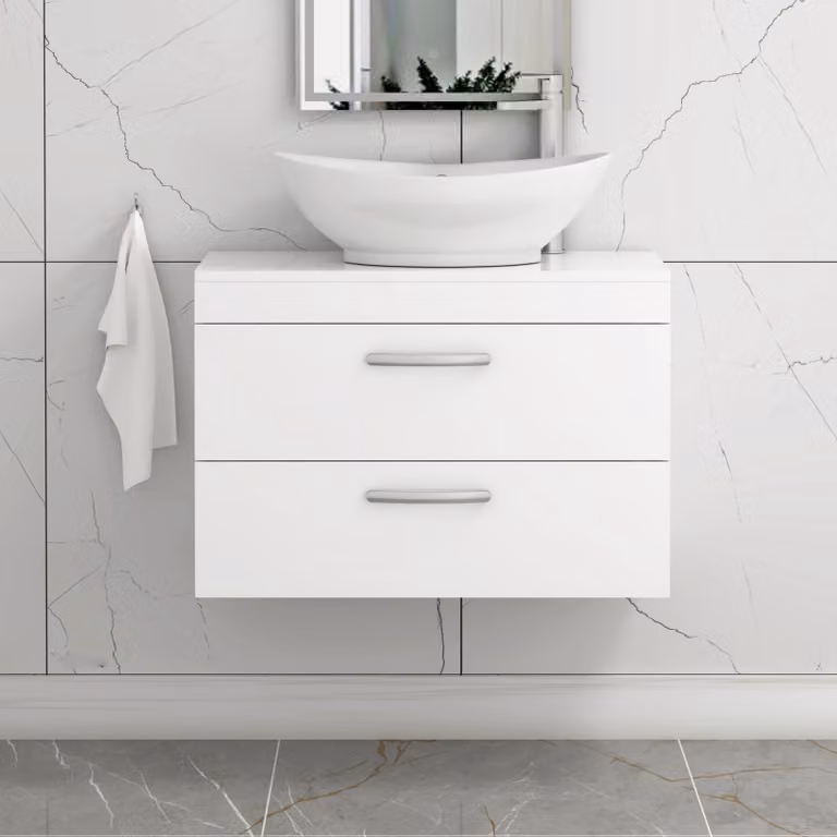 Royal Bathrooms Turin 600mm Wall Hung Gloss White Vanity Unit with 2 Drawers and Countertop Basin