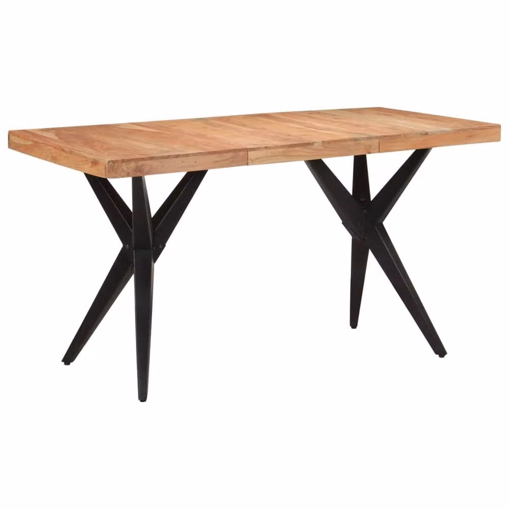 Berkfield Home Beautiful Black Acacia Solid Wood Dining Table W/D/H: 140 x 70 x 76 cm – 2