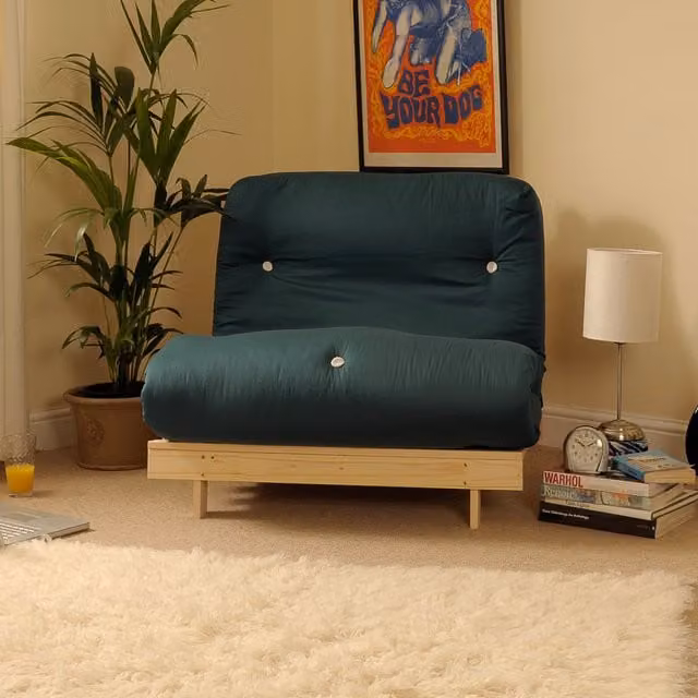 Cloud Nine Glade Green Single 3ft Luxury Futon Sofa Bed with Solid Pine Wood Frame and Cotton Futon, Green and White