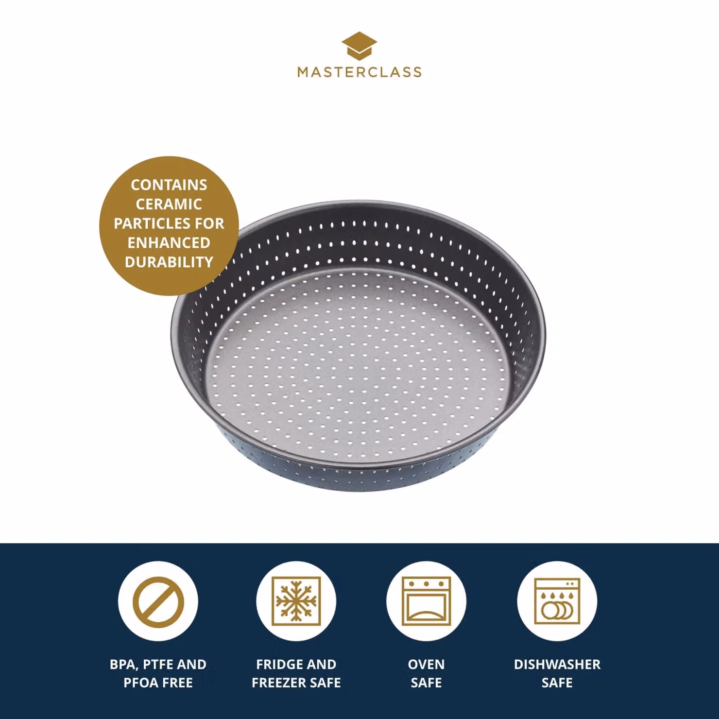 MasterClass Non-Stick Carbon Steel Round Tart Tin, Diameter: 23 cm, Grey – 10