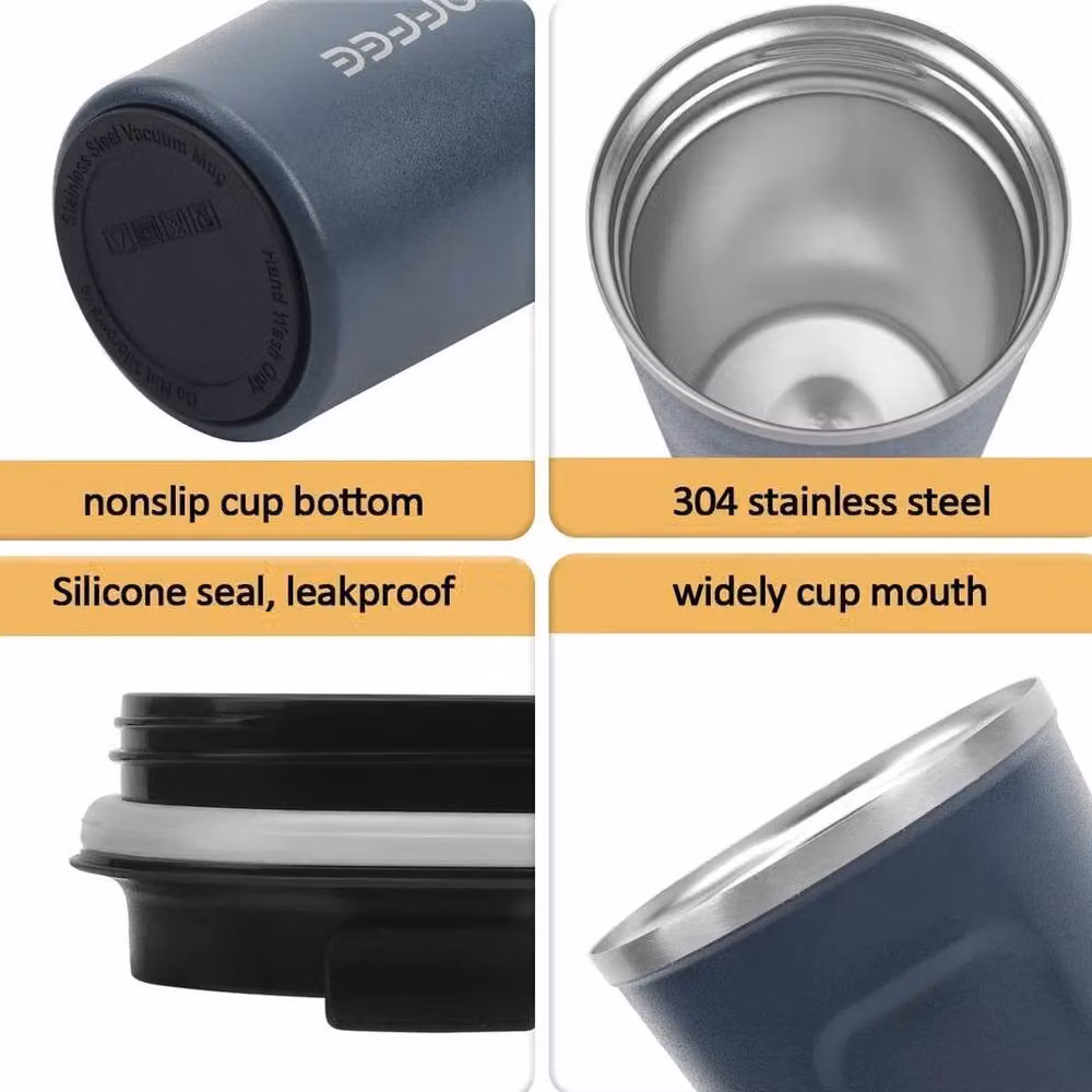 Pawnora Blue Double Walled Stainless Steel Insulated Coffee Mug with Lid, 380 ml – 3