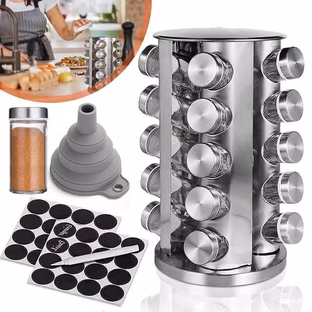 EONLION 20 Jar Revolving Spice Rack in Silver, Height: 100 cm – 1