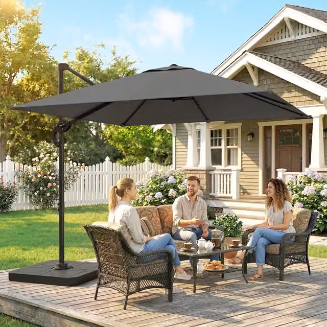 Outsunny Cantilever Parasol with Umbrella Weights in Dark Grey, W/D/H: 240 x 240 x 240 cm