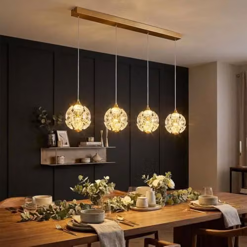 Globo Lighting Gold Metal and K9 Crystal LED Pendant Light, W/D/H: 93 x 15 x 150 cm – 1