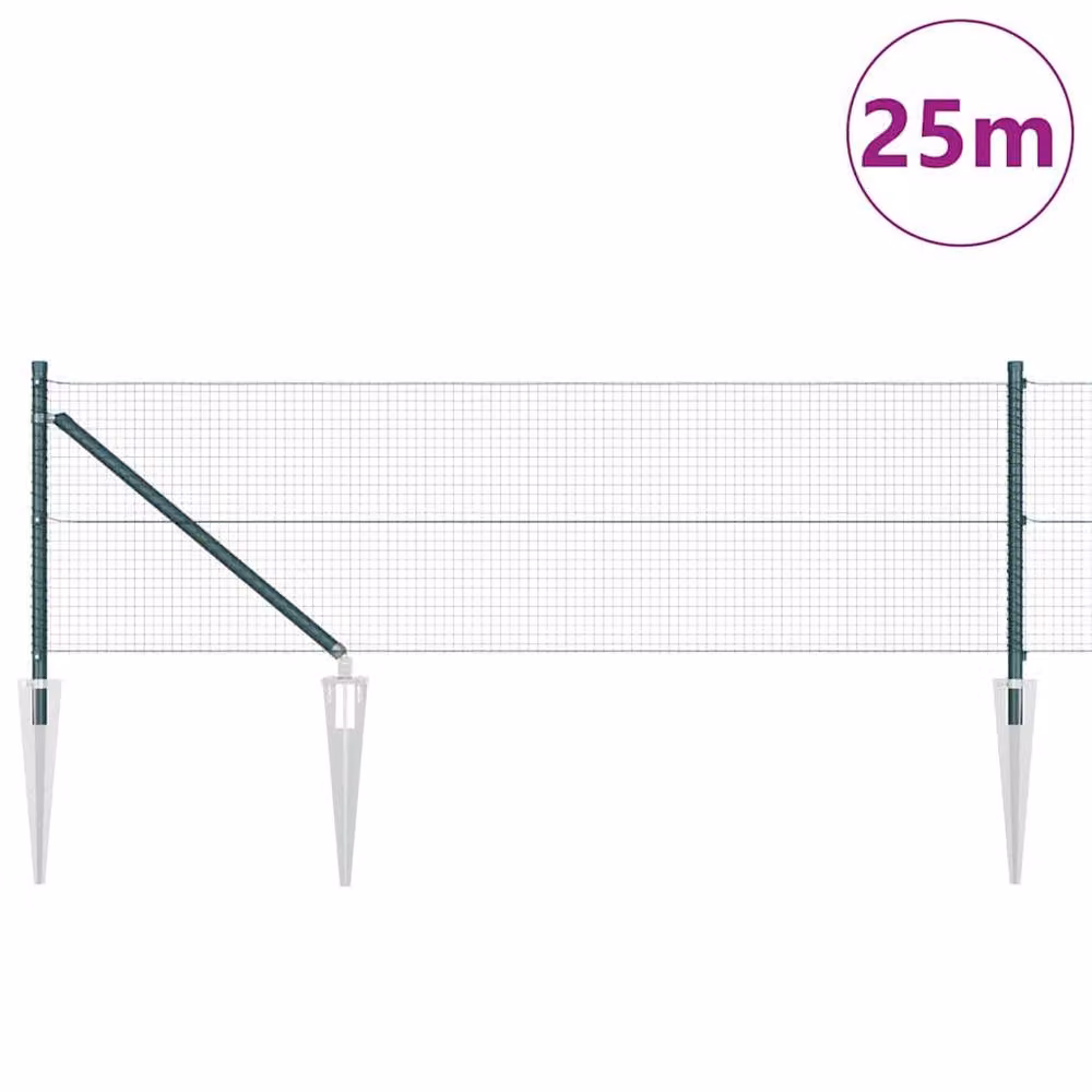 Berkfield Home Green PVC Coated Steel Welded Wire Fence with 13 In-Ground Spike Posts, W: 0.4 m, L: 25 m – 3