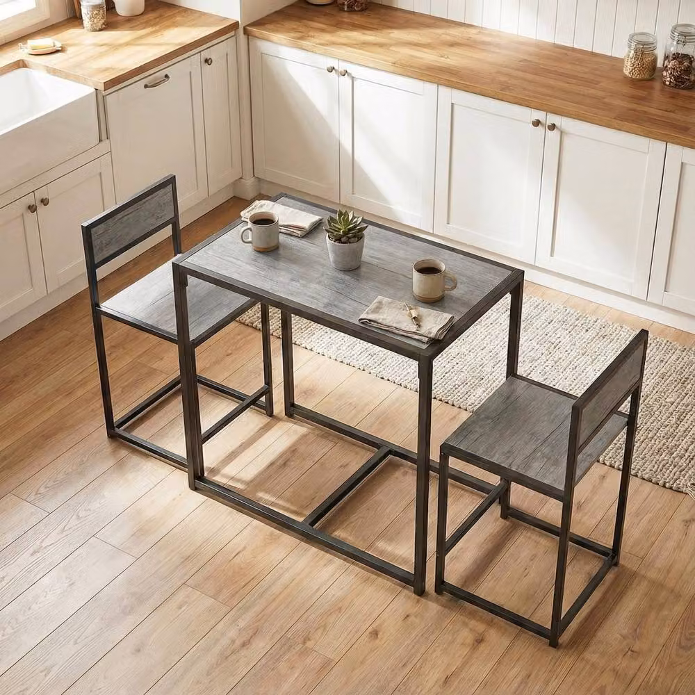 Wyld Haus Nenepa 3 Piece Industrial Dining Set with Rectangular Table and Stools in Charcoal Grey and Black, W/D/H: 90 x 76 x 47 cm – 7