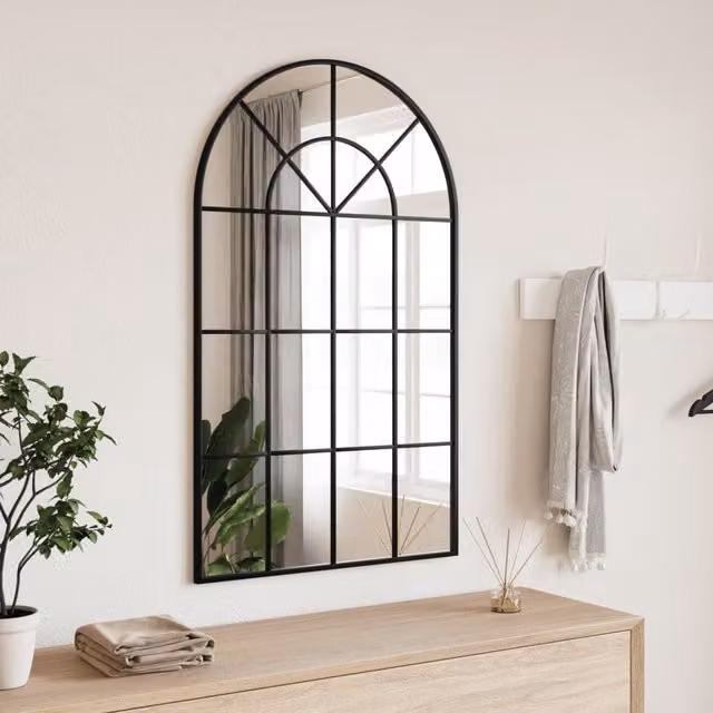 Berkfield Home Minimalist Arch Wall Mirror in Black Metal and Glass, W: 60 cm, H: 100 cm