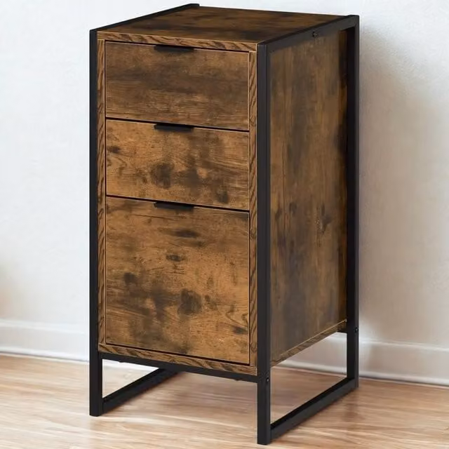 Pirlo Plush Industrial 3 Drawer Chest of Drawers Storage Unit in Brown, W: 76.5 cm, D: 40 cm, H: 39 cm