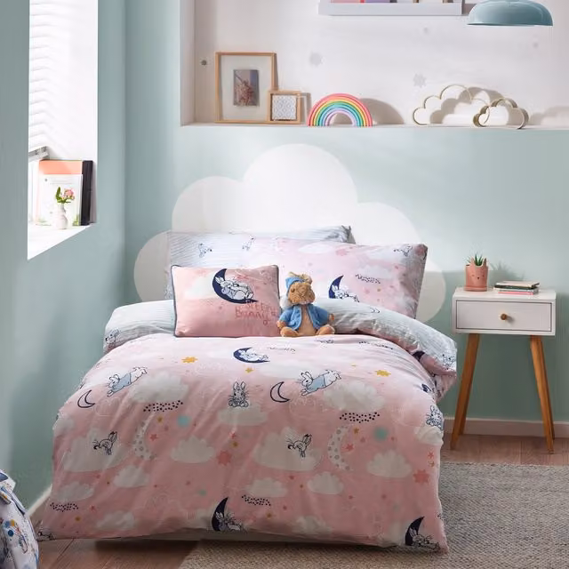 Peter Rabbit Sleepy Head Reversible Pink Striped Childrens Duvet Cover, W/D/H: 140 x 200 cm