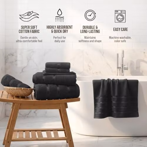 Smart Living 8 Piece Luxury Cotton Towel Set in Black – 6