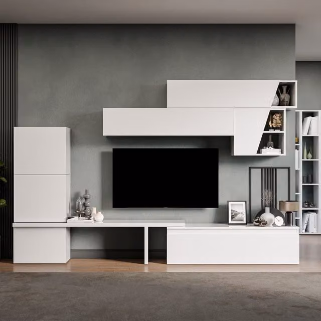 Decorotika Minsk Wall Mounted Minimalist Entertainment Center in High Gloss White