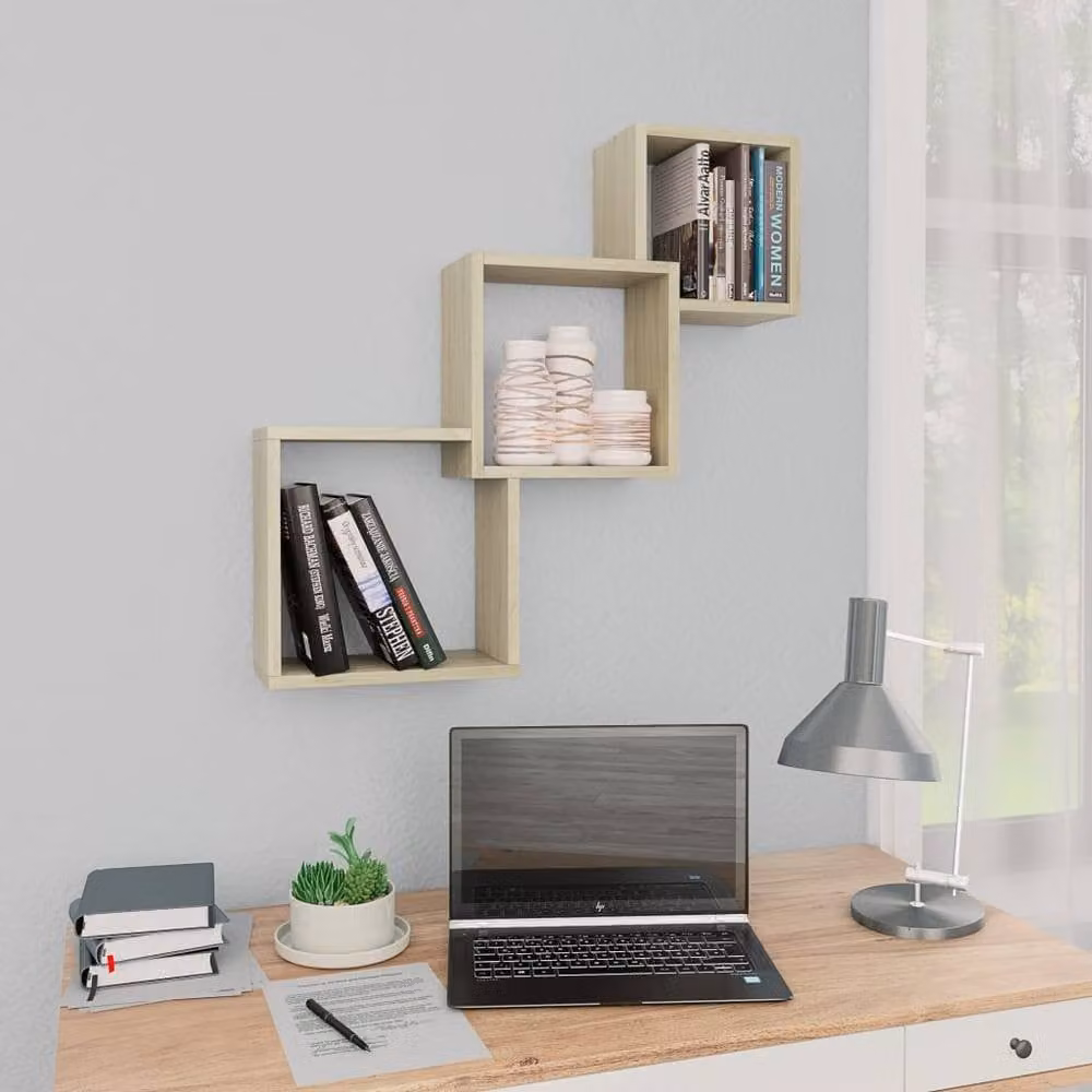 Berkfield Home Cube Wall Mounted Shelf in Sonoma Oak Brown, W/D/H: 68 x 15 x 68 cm – 2