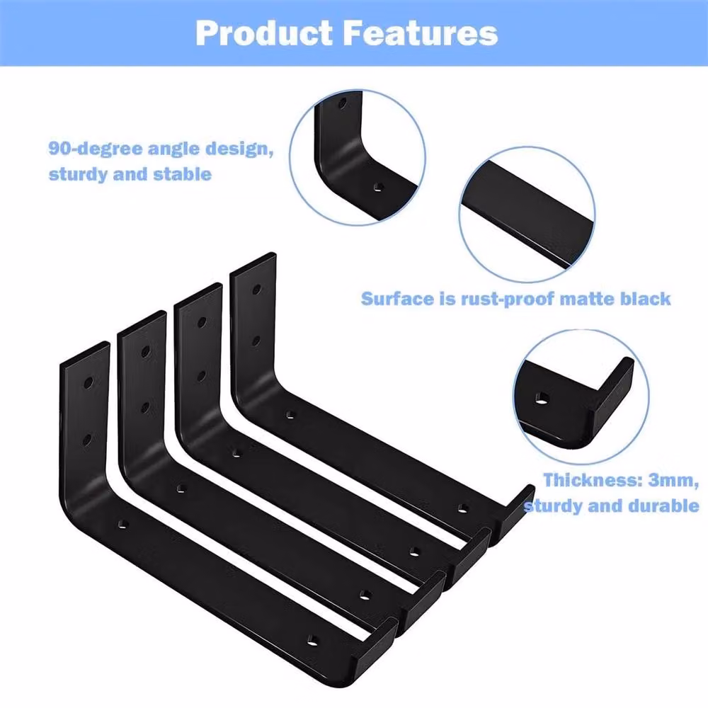 Kelvenix Set of 2 Rustic Iron Shelf Brackets in Matt Black, W: 52 cm, D: 5.2 cm – 2