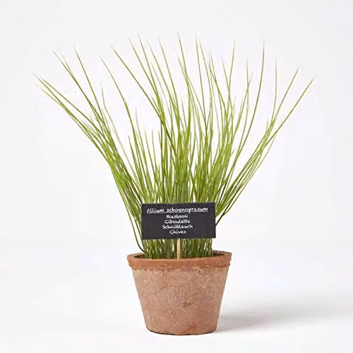 Homescapes Artificial Chives in a Green Ceramic Terracotta Pot – 1