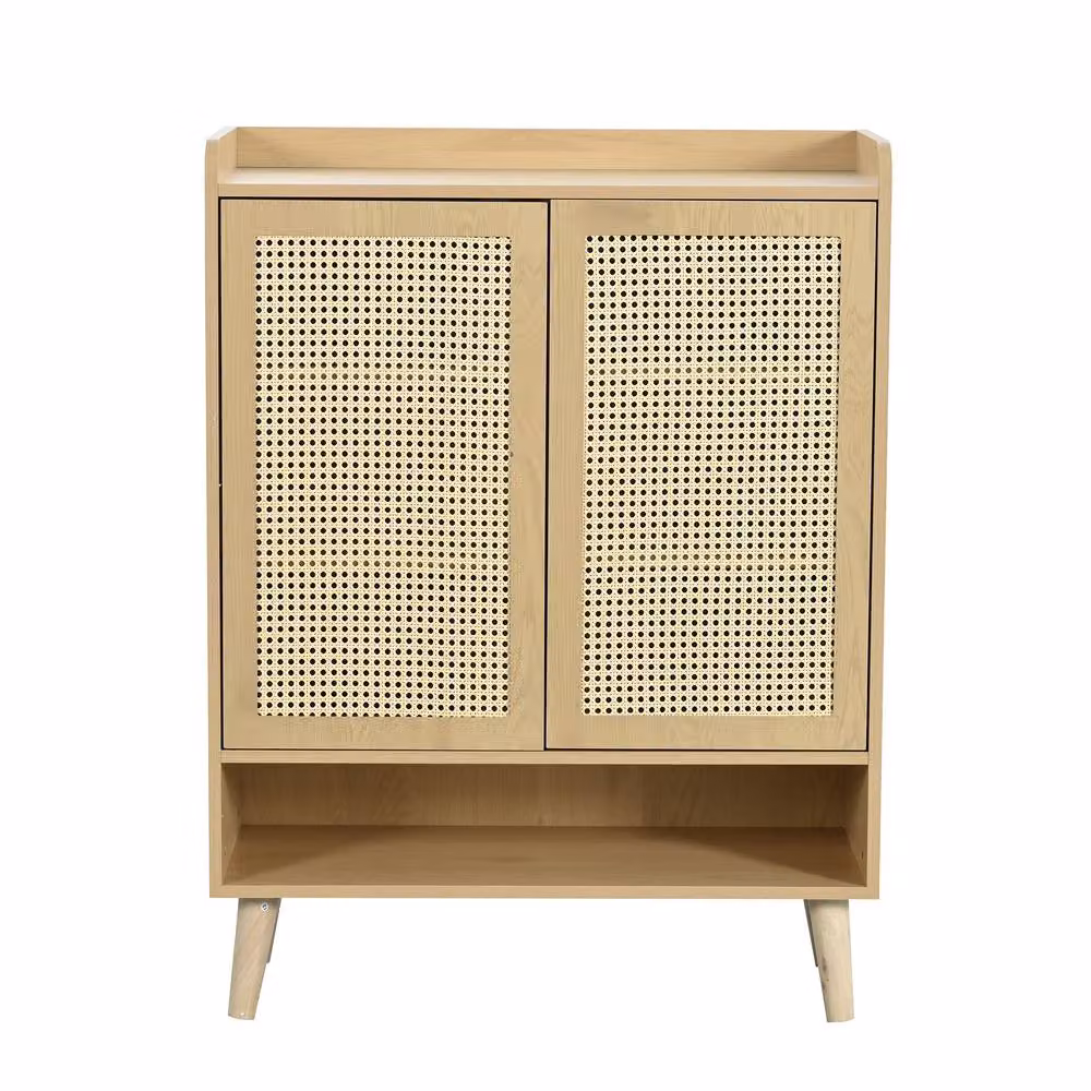 Merax 5 Tier Rattan Shoe Storage Cabinet in Light Oak and Beige, W/D/H: 80 x 35 x 105 cm – 4