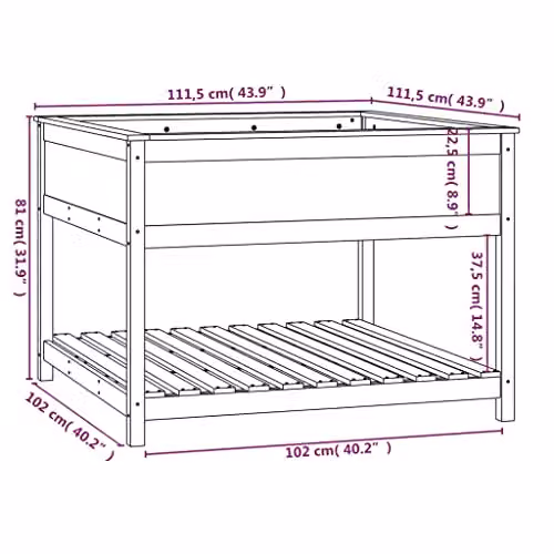 vidaXL Wooden Raised Bed with Shelf, Brown Solid Pine Wood, W/D/H: 111.5 x 111.5 x 81 cm – 3