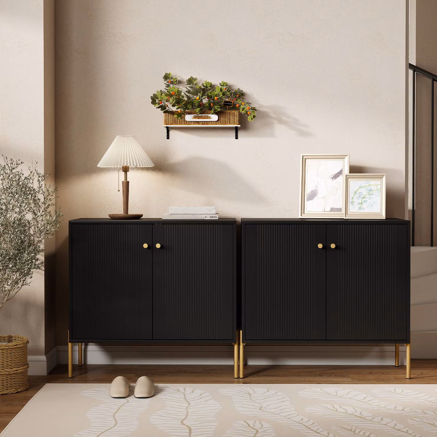 HOMCOM Black Sideboard Buffet Cabinet with Fluted Doors and Adjustable Shelf – 7