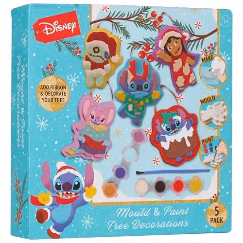 Disney Paint Your Own Christmas Bauble Painting Kit with Plaster Figures in Blue and Multicolour – 1