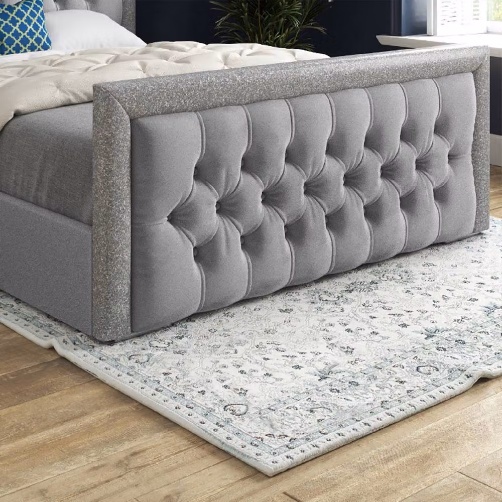 Casani Thornton Grey Soft Velvet Designer Bed Frame with Glitter Border, W/D/H: 120 x 200 x 137 cm – 5