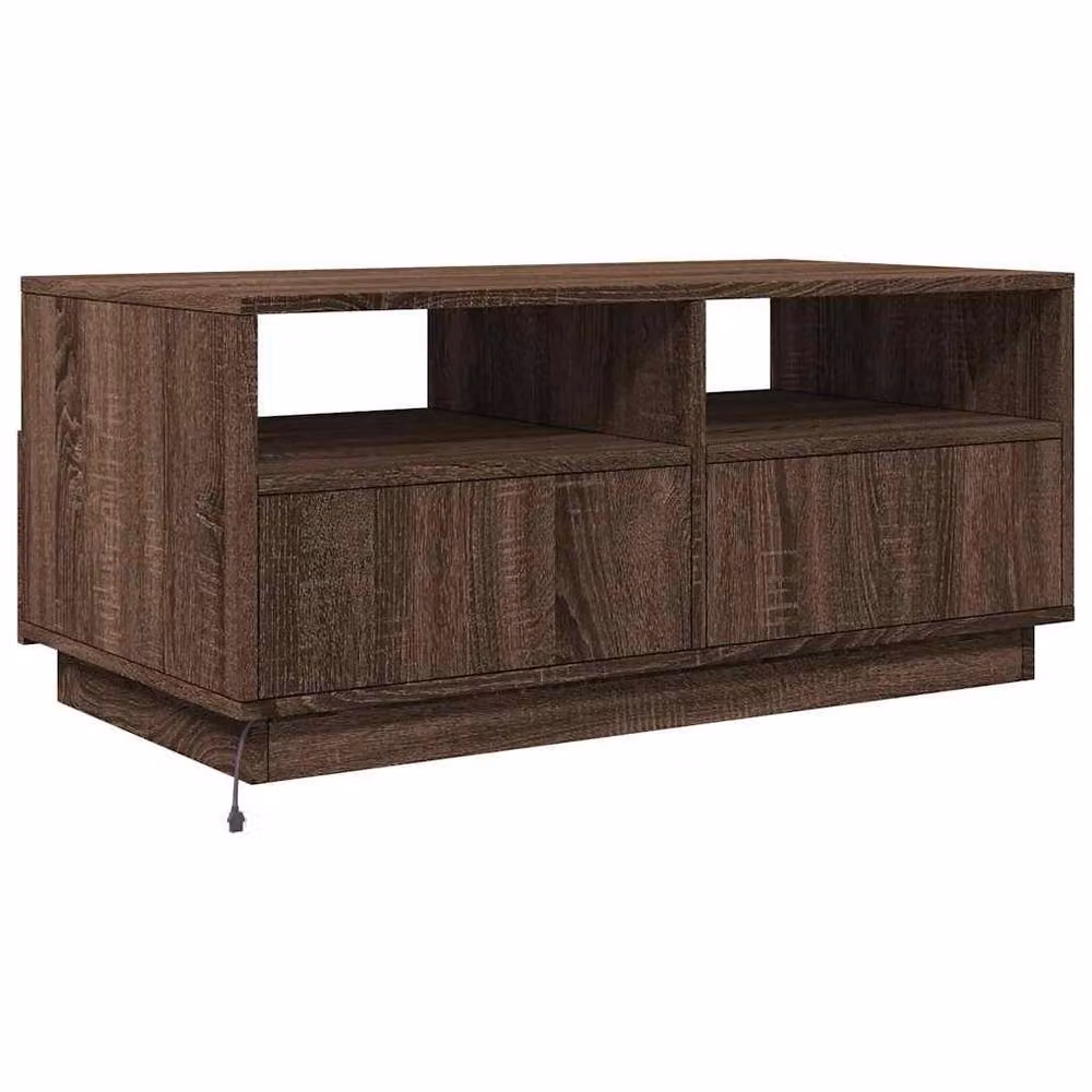 Berkfield Home Modern Coffee Table with LED Lights, Brown Oak, W: 90 cm, D: 49 cm, H: 40 cm – 5