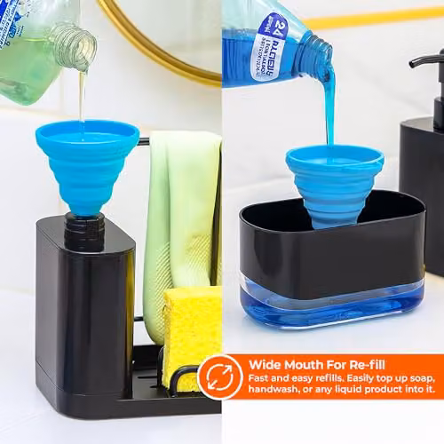 Innoteck Sink Organiser Set in Black with Dual Soap Dispenser, Sponge Holder and Removable Drip Tray (370ml + 350ml Capacity) – 4