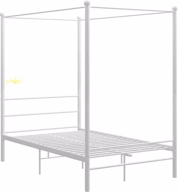 Berkfield Home White Metal Canopy Bed Frame W: 140 cm, D: 200 cm