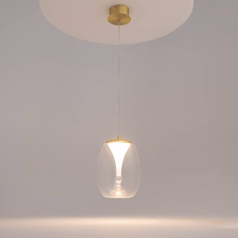 Netlighting Splash Modern Dome Pendant Ceiling Light in Gold/Brass with Transparent or Grey Glass Shade, 3000K Warm White LED, 620lm – 2